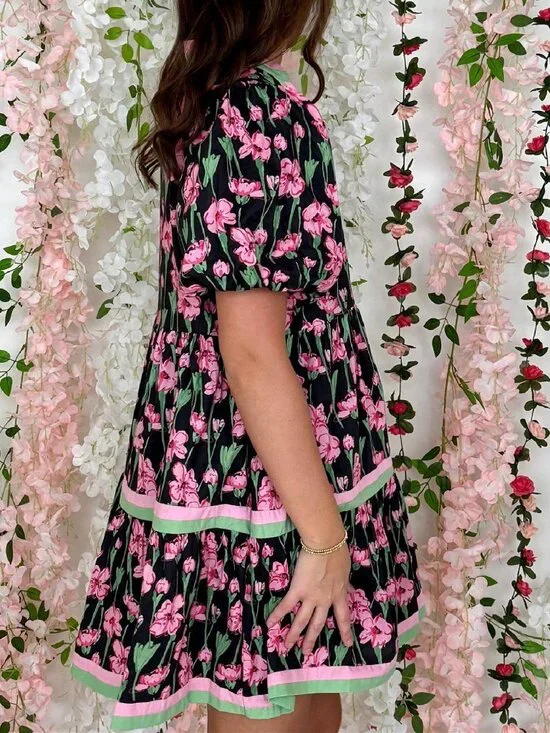 Black Cute Women's Babydoll Mini Dress - Picture 5 of 5